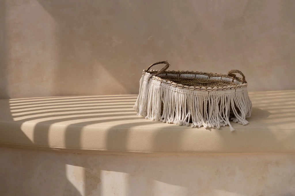 De Boho Fringe Mand - Naturel Wit