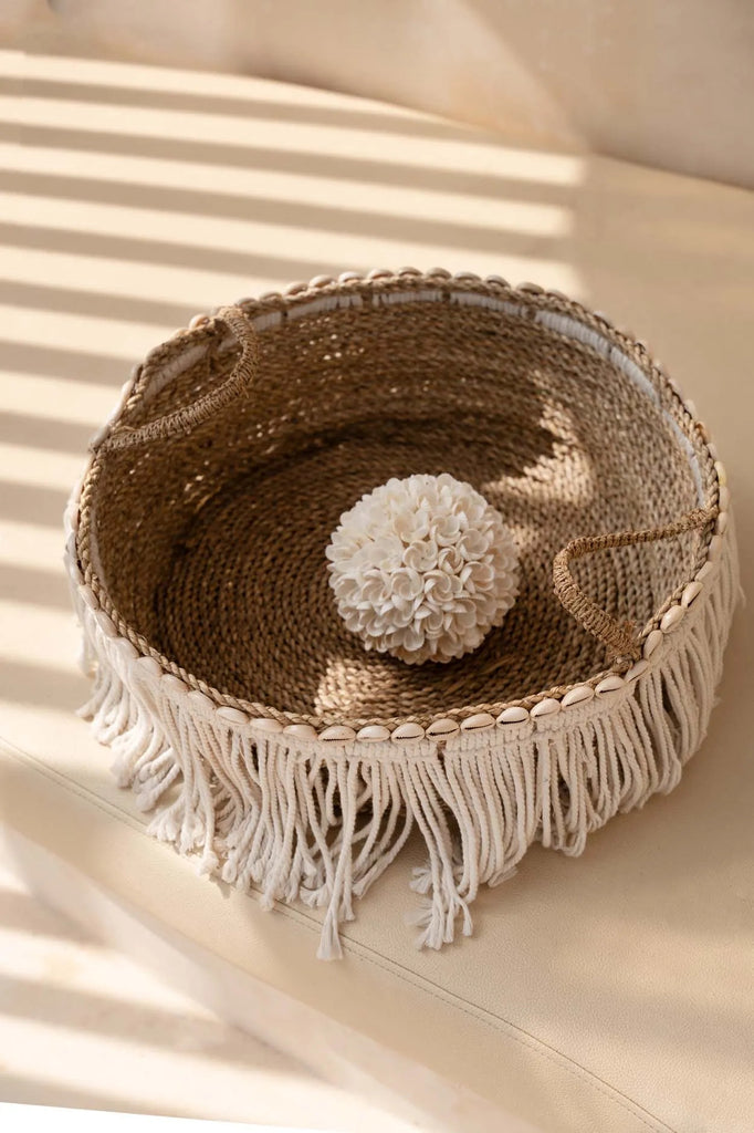 De Boho Fringe Mand - Naturel Wit