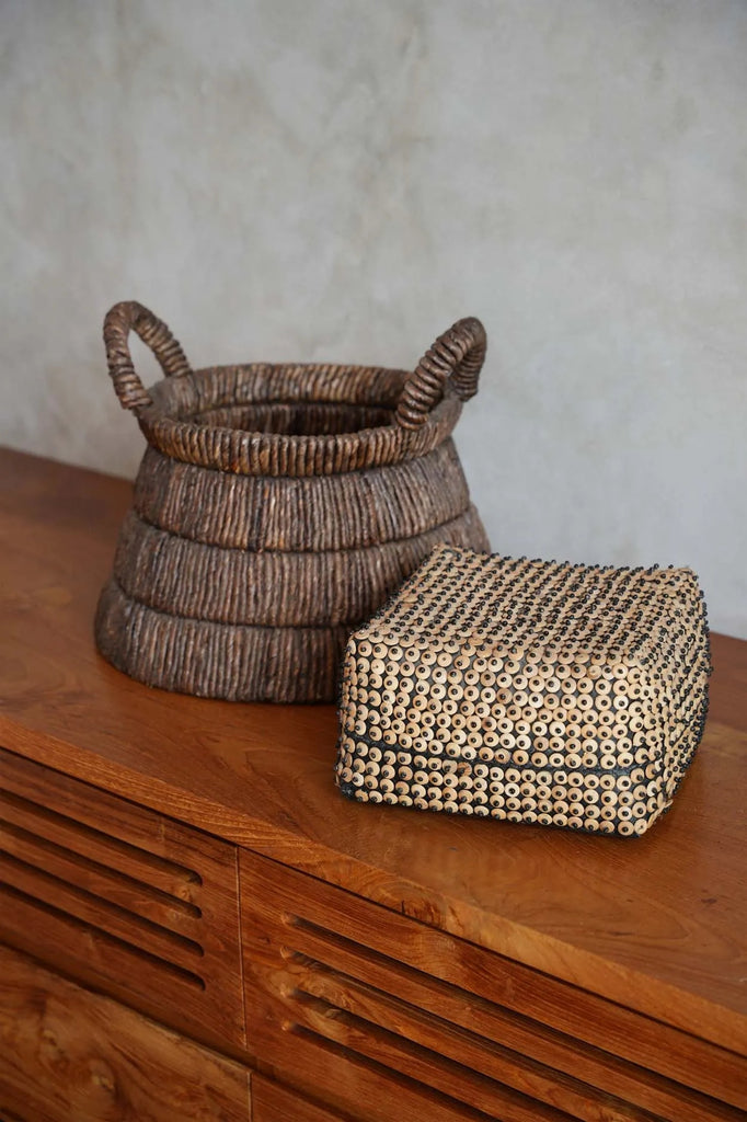 De Coconut Shell Vierkante Mand - Naturel - Set van 2