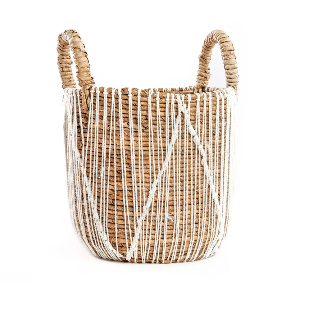 De Straight Stitched Macrame Mand - Naturel Wit - S